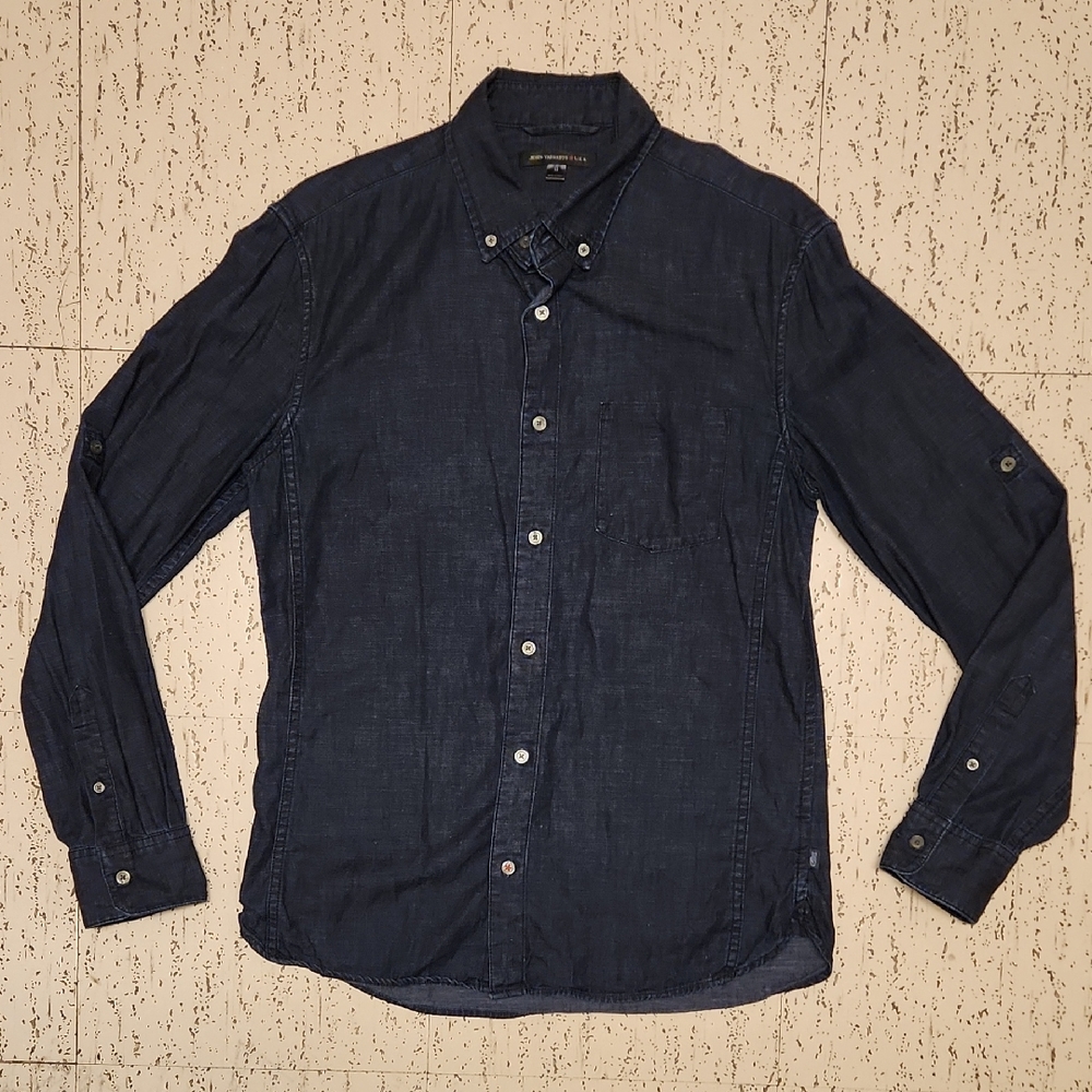 John Varvatos Dark Blue Denim Style Button Down Long Sleeve Casual Dress Shirt